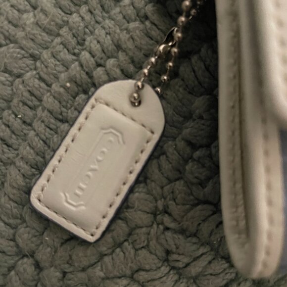 Vintage Blue Logo Coach Wristlet with white strap and buckle. Snap Closure - Picture 6 of 8